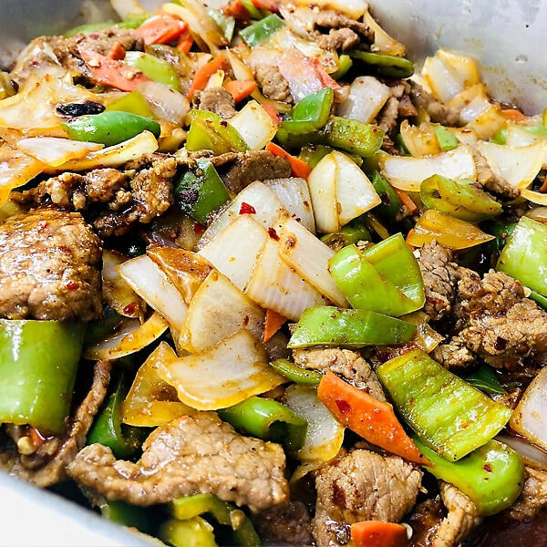 Cumin Beef Sichuan cumin beef with vegetables from Là Authentic Chinese Food